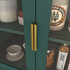 Tempered Glass Door Tall Storage Bookcase with adjustable board, 4 doors MDF painting finished cabinet, Green, Living room Bedroom storage - Grand Goldman Shop