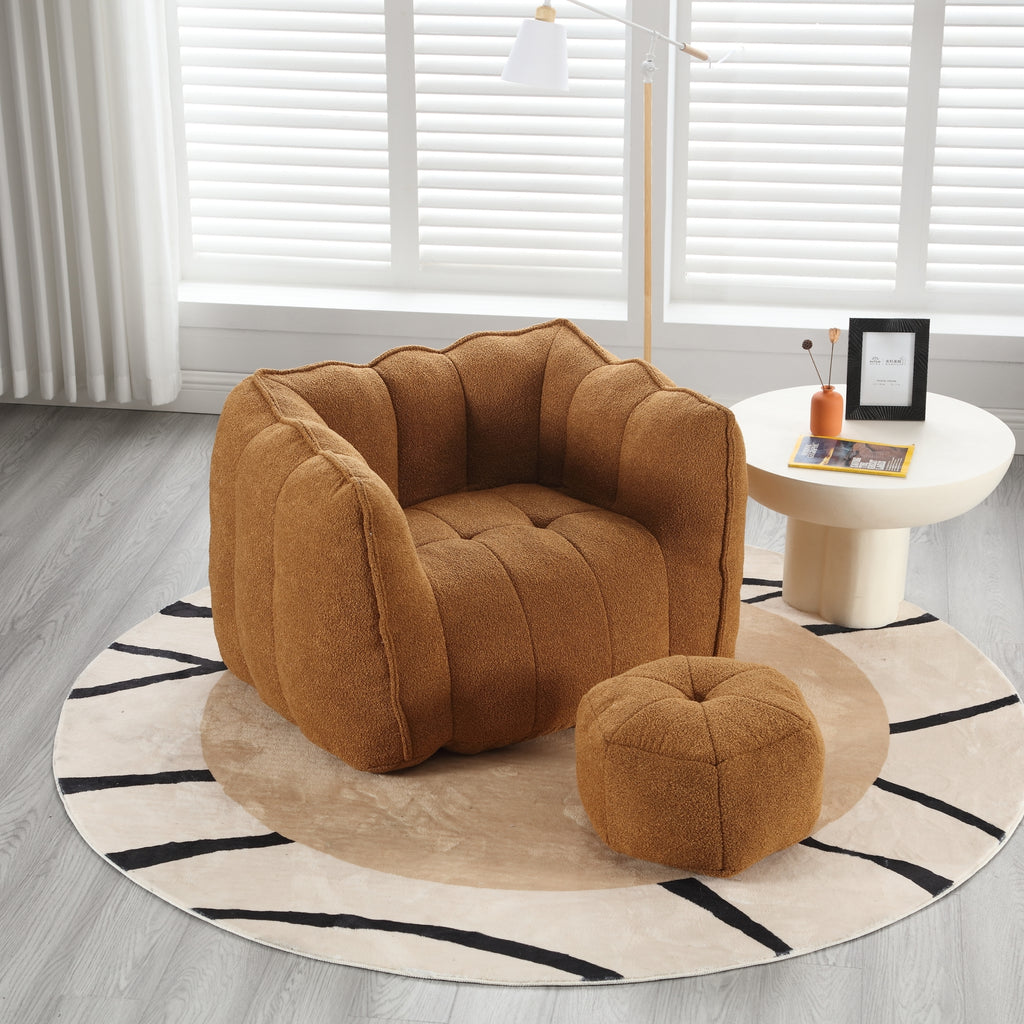 Soft Chenille Bean Bag Chair with High Resilient Foam for Living Room and Bedroom, Comfortable Square Lazy Sofa with Footstool for Adults - Grand Goldman Shop