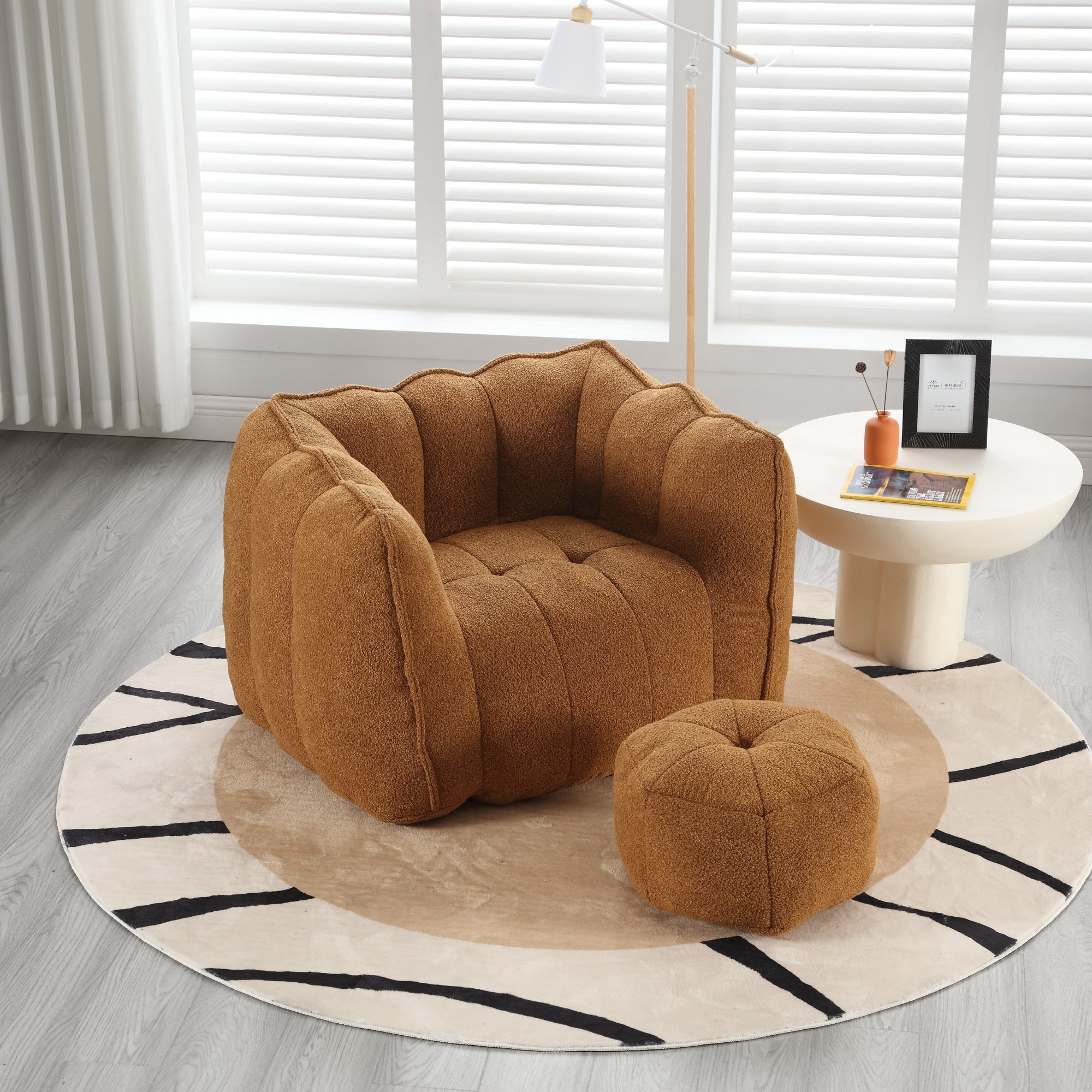 Soft Chenille Bean Bag Chair with High Resilient Foam for Living Room and Bedroom, Comfortable Square Lazy Sofa with Footstool for Adults - Grand Goldman Shop