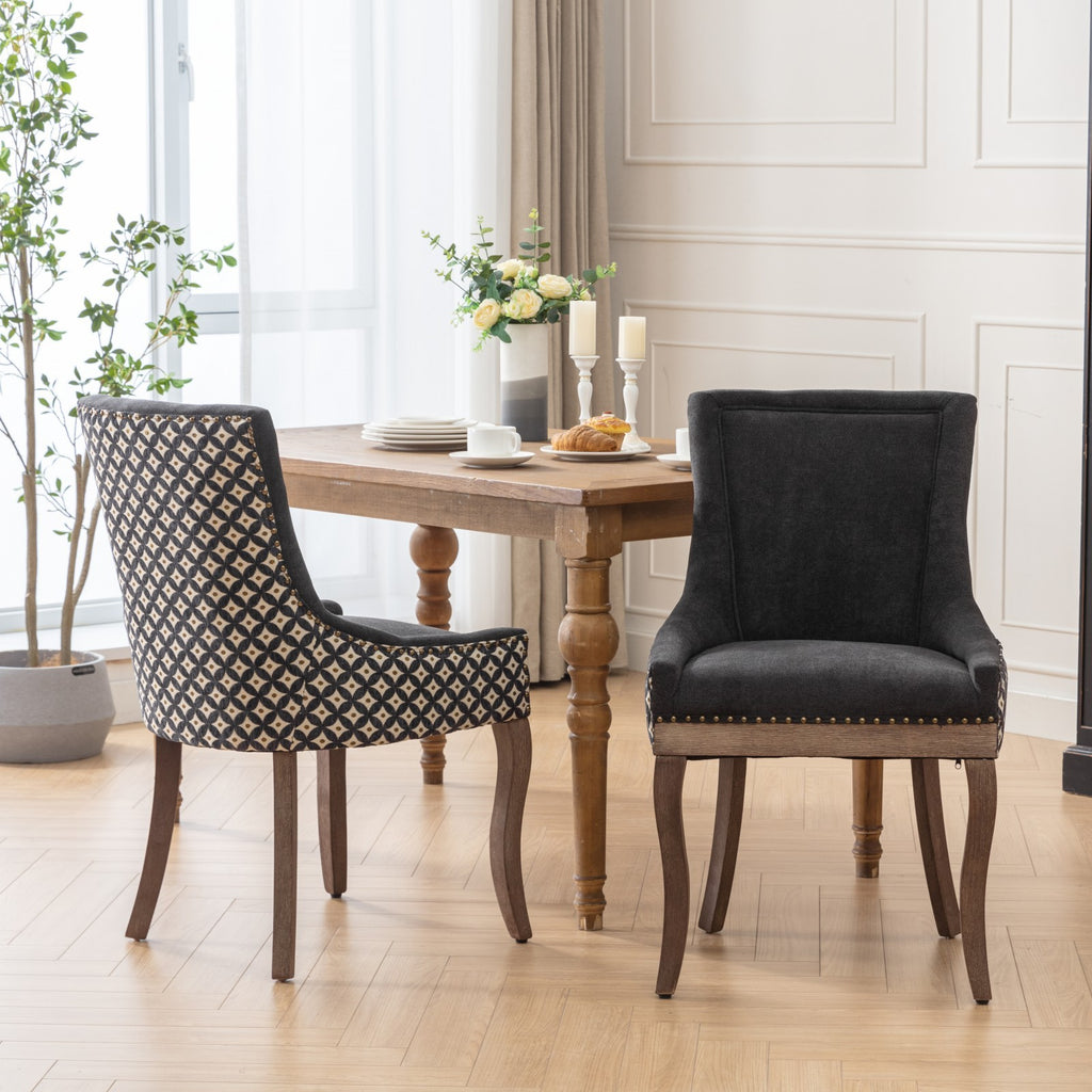 A&A Furniture, Ultra Side Dining Chair, Thickened fabric chairs with neutrally toned solid wood legs, Bronze nail head, Set of 2, Blue - Grand Goldman Shop