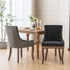 A&A Furniture, Ultra Side Dining Chair, Thickened fabric chairs with neutrally toned solid wood legs, Bronze nail head, Set of 2, Blue - Grand Goldman Shop