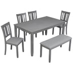 6PCs Kitchen Dining Set, Rectangular Wooden Dining Table with 4 Upholstered Chairs and a Bench, Dining Table Set for 6 People, Living Room, Home Bar and Kitchen, Gray - Grand Goldman Shop