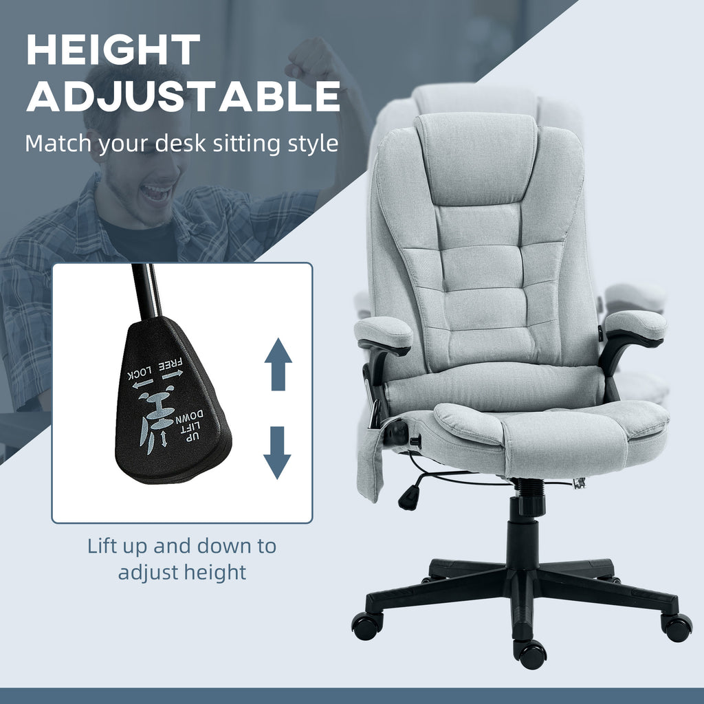 HOMCOM 6 Point Vibrating Massage Office Chair with Heat, Linen High Back Executive Office Chair with Reclining Backrest, Padd
