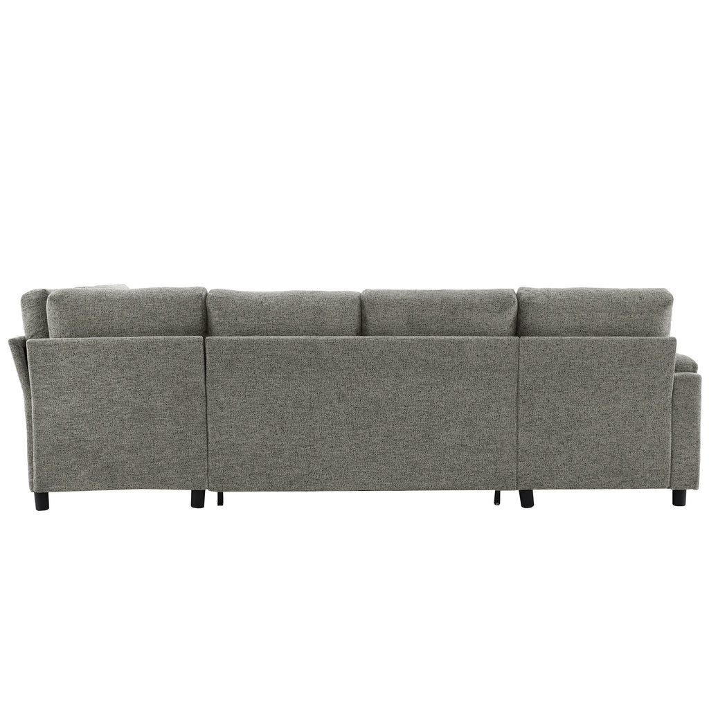 Versatile Light Grey Chenille Sectional Sofa Bed with Storage, Cup Holders & Charging Ports, 109.9' - Grand Goldman Shop