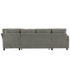 Versatile Light Grey Chenille Sectional Sofa Bed with Storage, Cup Holders & Charging Ports, 109.9' - Grand Goldman Shop