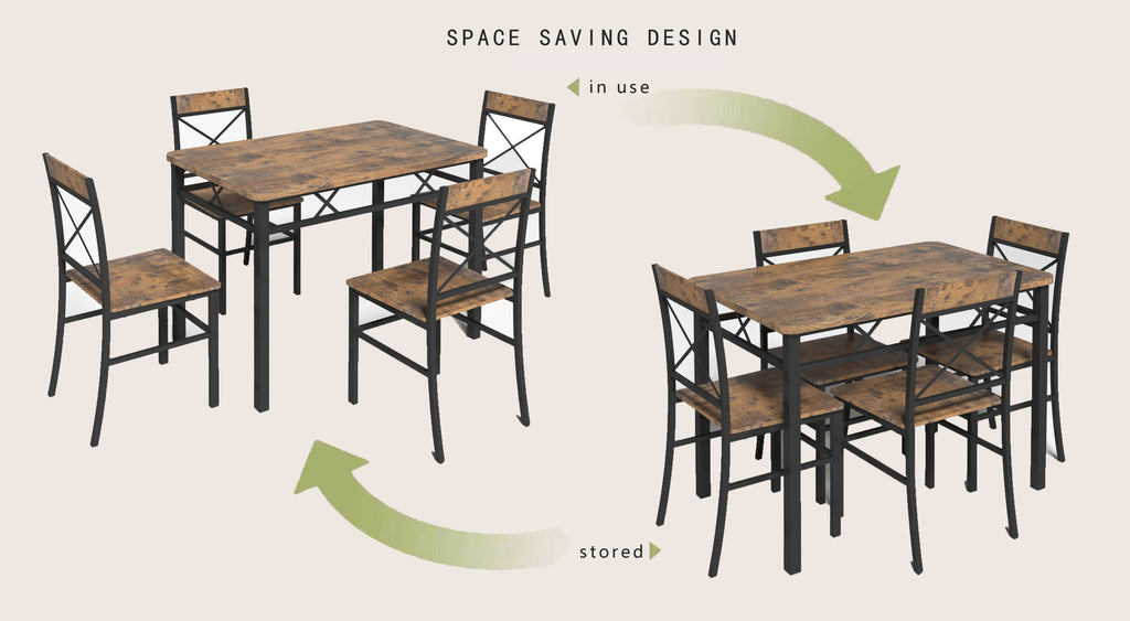 Dining Table Set for 4, Wood Kitchen Table with  Chairs Dinning Table Set for Kitchen & Dining Room, Compact Dining Set for Small Spaces, Rustic Brown - Grand Goldman Shop