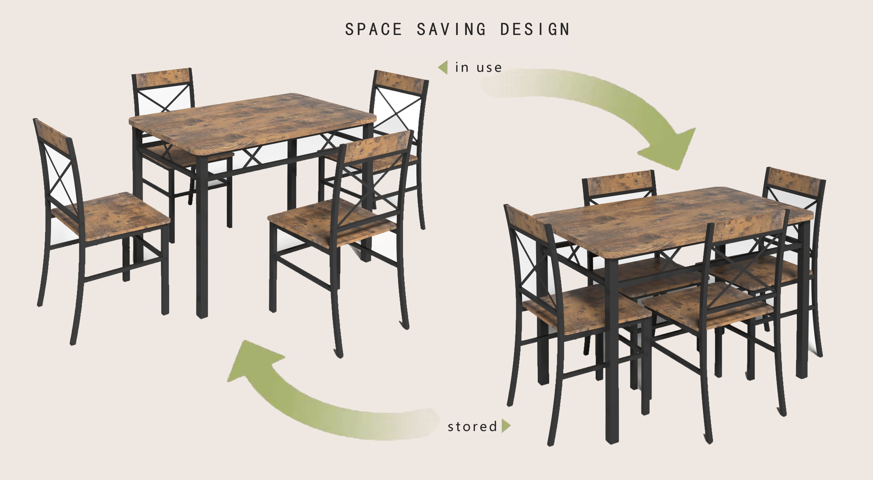 Dining Table Set for 4, Wood Kitchen Table with  Chairs Dinning Table Set for Kitchen & Dining Room, Compact Dining Set for Small Spaces, Rustic Brown - Grand Goldman Shop