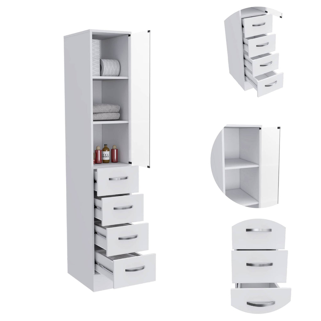 Vanguard Linen Cabinet, Three Shelves, Four Drawers -White - Grand Goldman