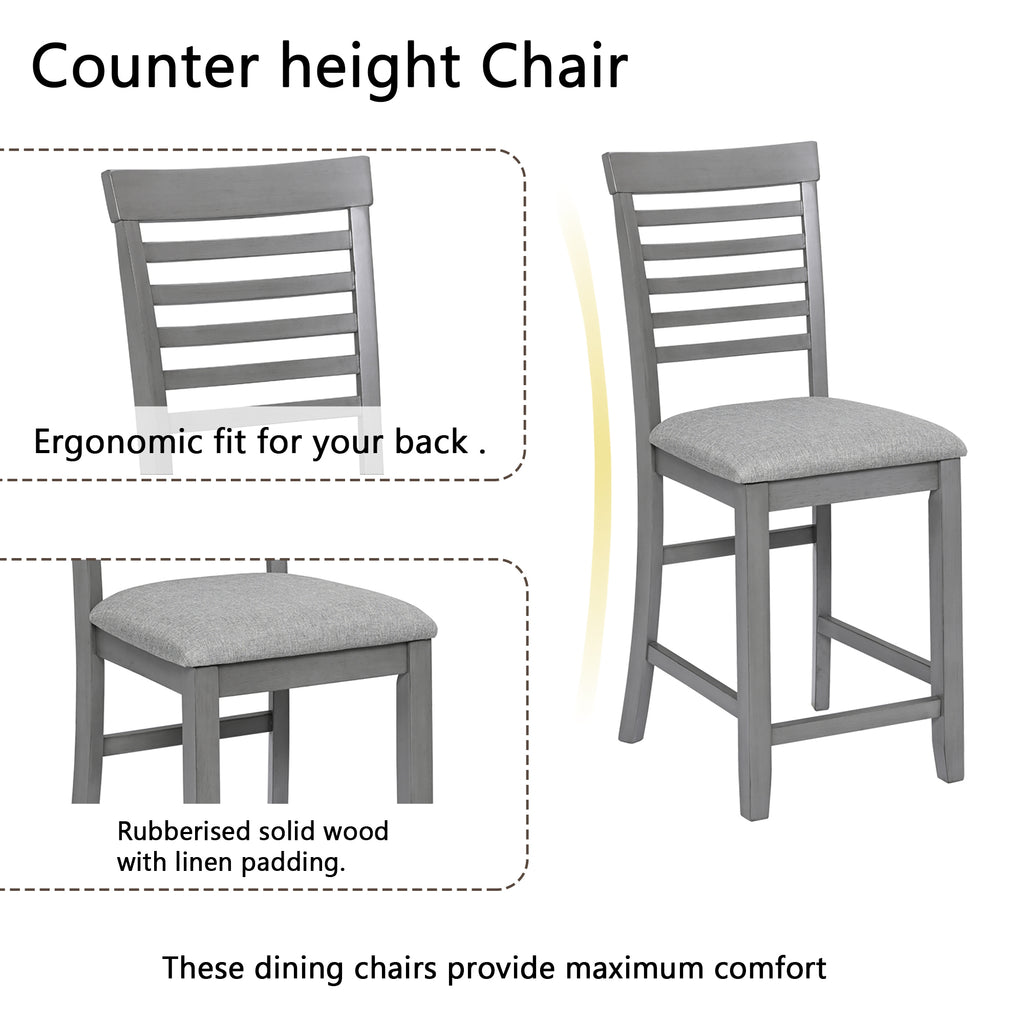 5 Piece Dining Table Set, Wooden Dining Square Table Set for 4, Counter Height Kitchen Table Set with Square Table and 4 Upholstered Chairs for Small Space, Gray - Grand Goldman Shop
