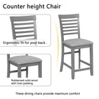 5 Piece Dining Table Set, Wooden Dining Square Table Set for 4, Counter Height Kitchen Table Set with Square Table and 4 Upholstered Chairs for Small Space, Gray - Grand Goldman Shop