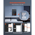 Wall Safe, 3-Tier Hidden Wall Safe with Fingerprint, Password, Key & Turning Knob, Q235 Cold-Rolled Steel In-Wall Box with Ad