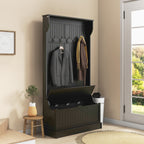 HOMCOM 3-In-1 Entryway Hall Tree with Storage Bench, Coat Rack with Four Hooks and Shoe Storage, Black - Grand Goldman Shop