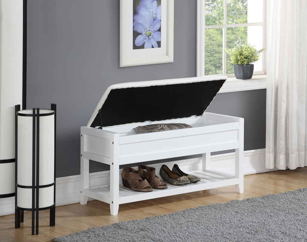 Rouen Seating Bench with Shoe Storage, White - Grand Goldman Shop