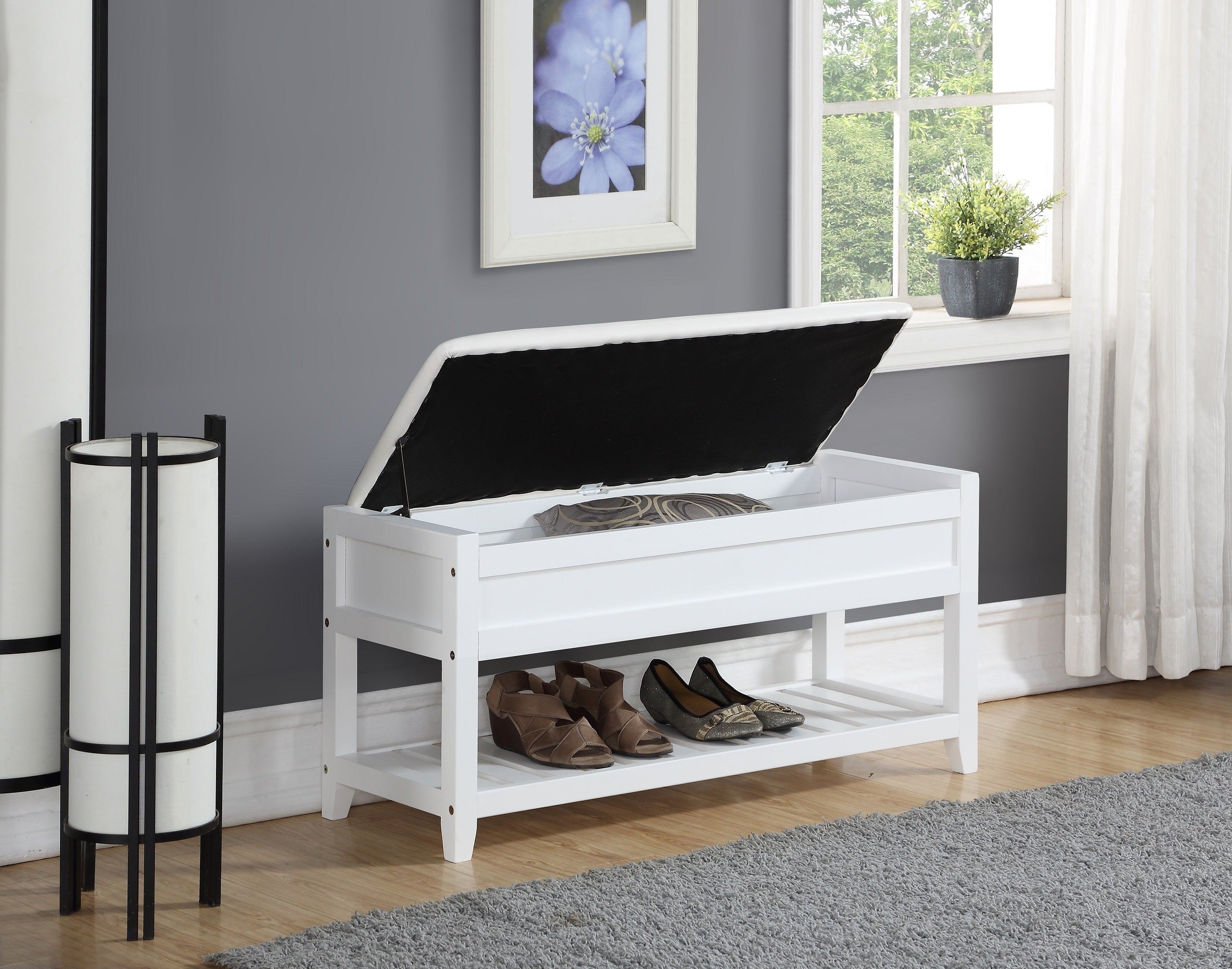 Rouen Seating Bench with Shoe Storage, White - Grand Goldman Shop