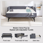 Grey velvet daybed, sturdy wooden bed frame, modern diamond grid pull-out design, perfect for bedroom, living room furniture - Grand Goldman Shop