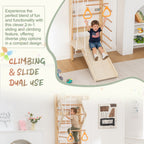 6-in-1 Swedish Ladder Wall Gym, Indoor Kids Playground with Swing, Rope Ladder, Pull-Up Bar, Slide, Gymnastic Rings, Wooden W