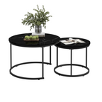Nesting Coffee Table Set of 2, 27.6in Round Wood Marble Pattern Top with Sturdy Metal Frame, Black Living Room Side Tables for Bedroom Balcony Yard - Grand Goldman Shop