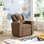 Sally Deluxe Kids Recliner Chair with Cup Holder and Footrest in Brown Velvet, 21.26 x 16.93 x 26.38 inches | Premium Home De