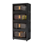 Black,20' Side Wide Folding Storage Cabinet ,4 Tiers,19.69'×11.81'×40.55',Collapsible Storage Bins with Magnetic Door, Plastic Storage Cabinet with Wheels - Grand Goldman Shop