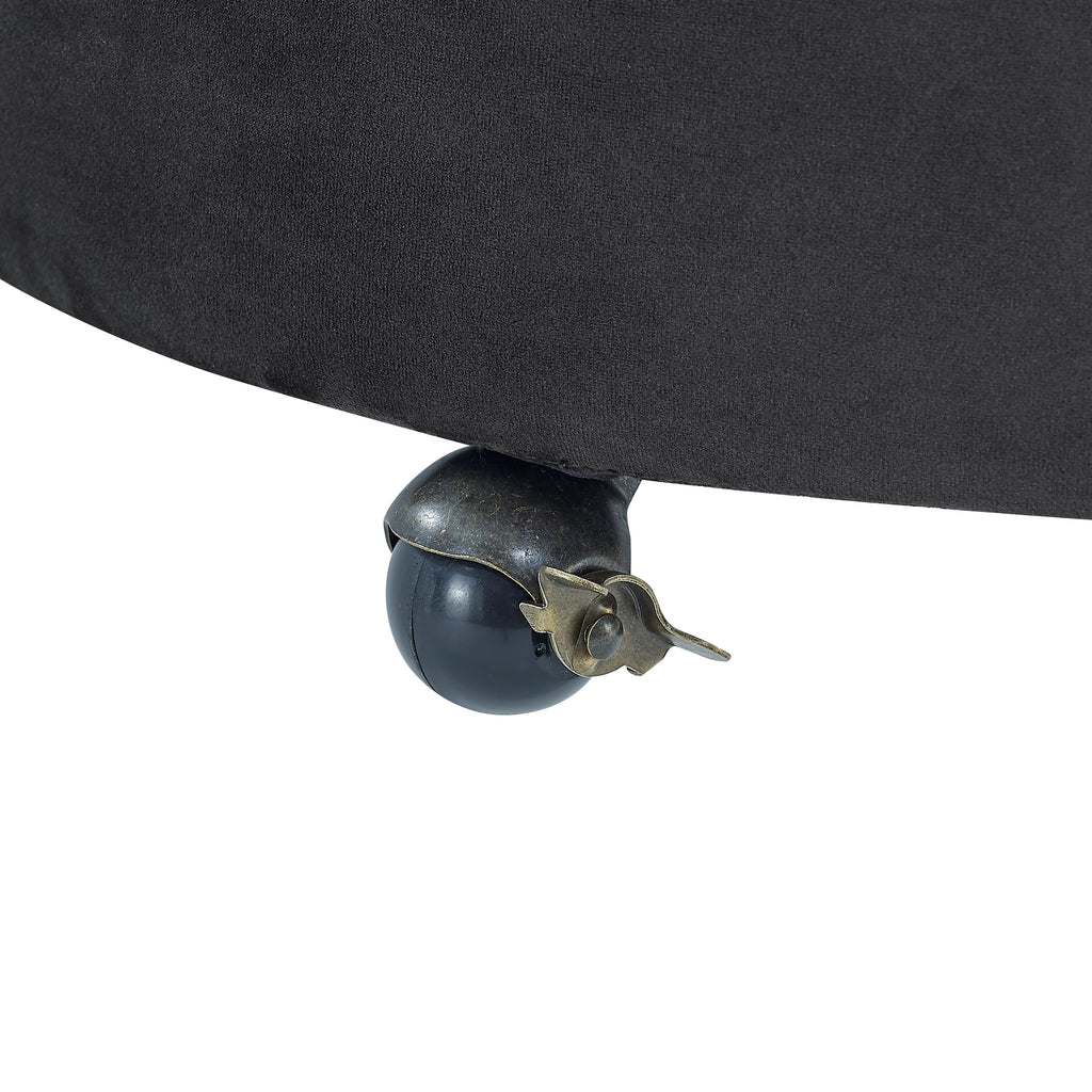Modern Velvet Upholstered Swivel Chair with Button Tufted Design, Movable Wheels, 3 Pillows, Black - Grand Goldman Shop
