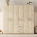 6-Doors Wooden Wardrobe Storage for Bedroom, with Big Drawers, Natural - Grand Goldman Shop