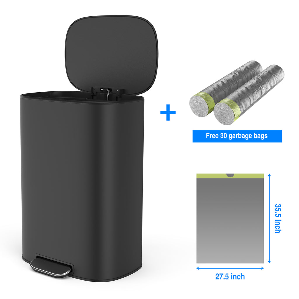 13 Gallon 50L Kitchen Foot Pedal Operated Soft Close Trash Can - Stainless Steel Ellipse Bustbin - BLACK - Grand Goldman Shop