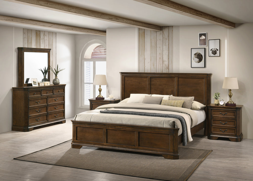 Maderne Traditional Wood Panel Bed with Dresser, Mirror, Two Nightstands, King size - Grand Goldman Shop