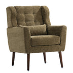 Modern Accent Chair, Chenille Arm Chairs for Living Room, Upholstered Modern Armchair, Comfy Soft Padded Lounge Chair in Small Space, Bedroom, w/Pillow, Solid Wood Leg, Olive Green - Grand Goldman Shop