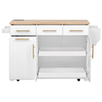 K&K 59.3' Kitchen Island with Storage 2 Pull Out Cabinet Organizers & Rubber Wood Drop Leaf, Rolling Kitchen Island with Trash Can Storage, Power Outlet, Spice & Towel Rack for Kitchen, Dining, White - Grand Goldman Shop