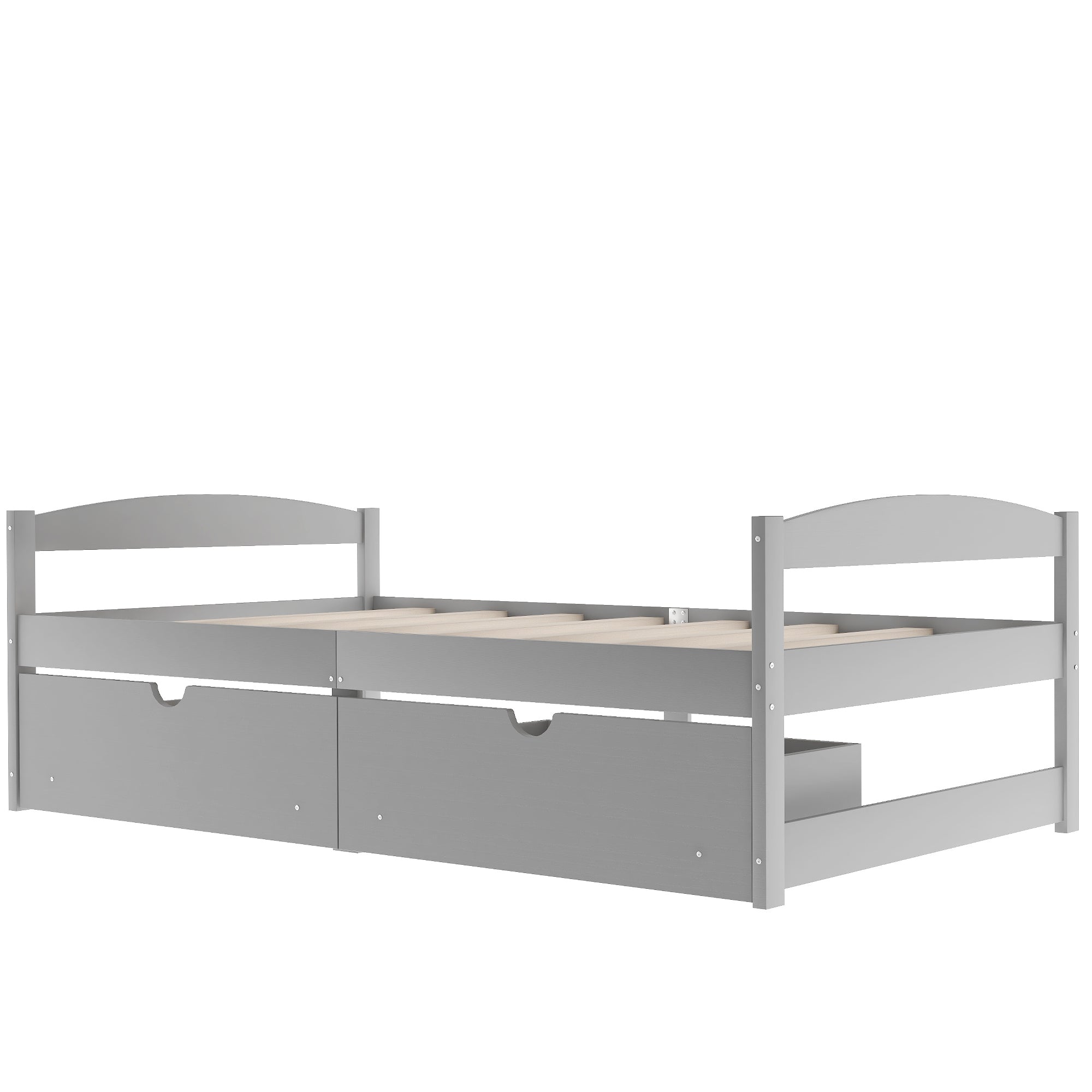 Gray Twin Size Platform Bed with Two Drawers, Pine Wood and MDF Construction - Grand Goldman Shop