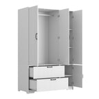 4 Doors Wardrobe Closet with Mirror, LED Wardrobe with Doors and 2 Drawers, Wooden Wardrobe Storage Cabinet with Hanging Rod, Adjustable Shelves, White - Grand Goldman Shop