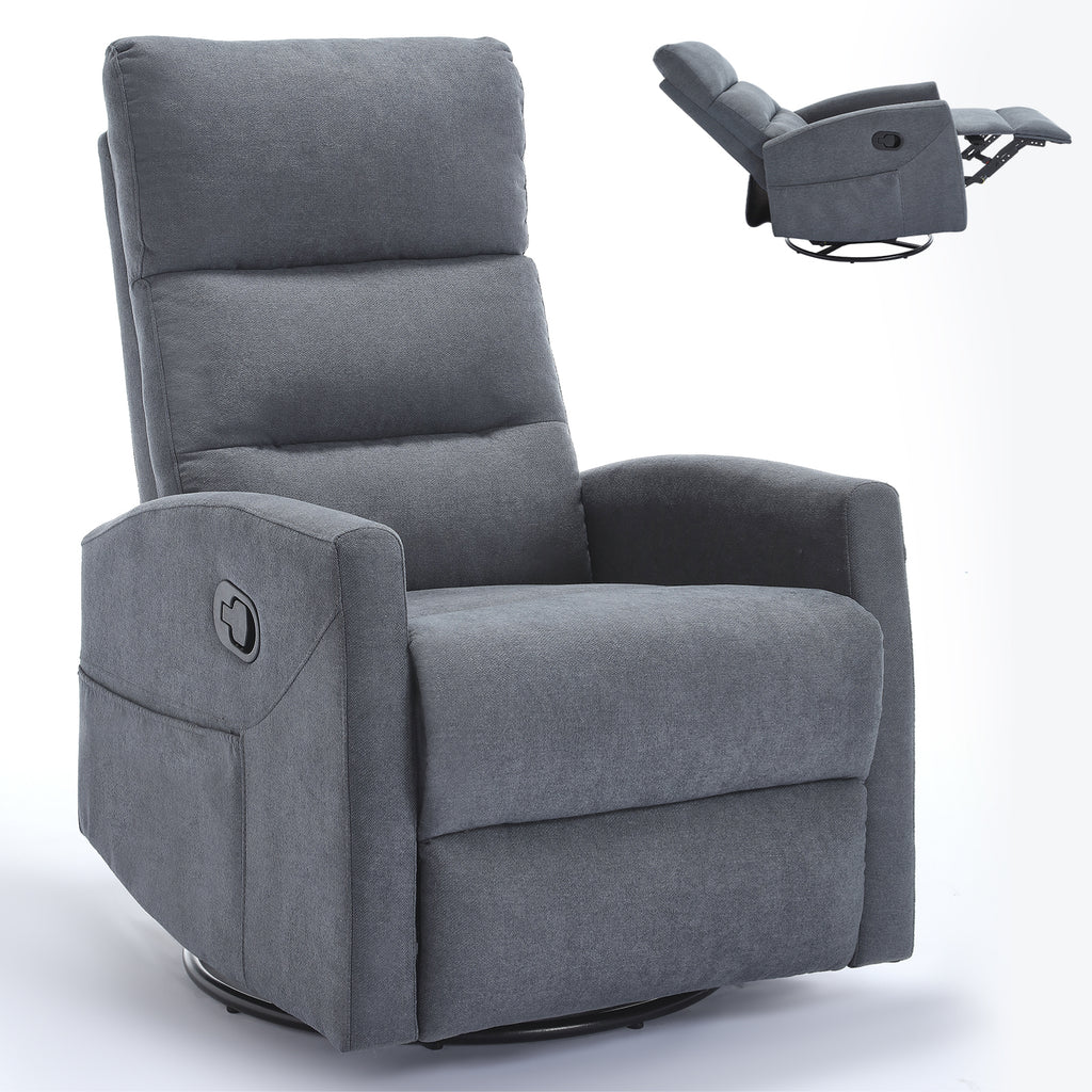Manual Recliner Chair with Rocker and Swivel in Fabric for Living Room, Grey - Grand Goldman Shop