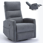 Manual Recliner Chair with Rocker and Swivel in Fabric for Living Room, Grey - Grand Goldman Shop