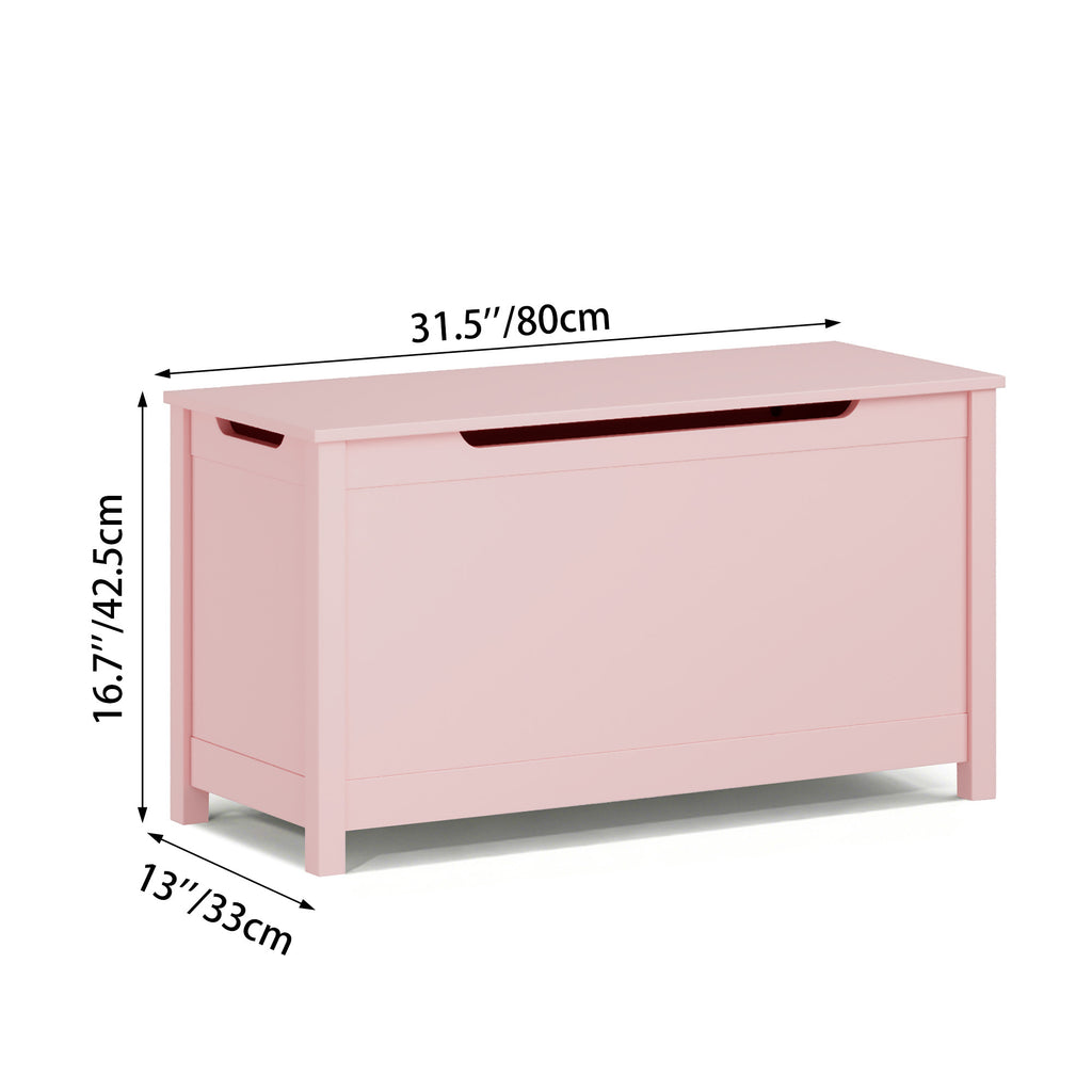 Kids Wooden Toy Box Storage with Safety Hinged Lid for Ages 2+ (Pink) - Grand Goldman