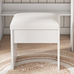 White Vanity Table with Mirror, Adjustable LED Lights, Power Outlet, Hairdryer Holder & Stool – Compact Dressing Desk for Small Bedrooms - Grand Goldman Shop