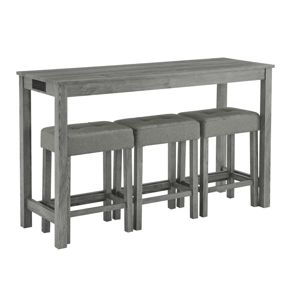 59 Inch Bar Table, Dining Table, Sofa Table with Power Outlet, 3 Upholstered Stools, 4 Piece Bar Table and Chair Set for Living Room, Dining Room, Kitchen - Grand Goldman Shop