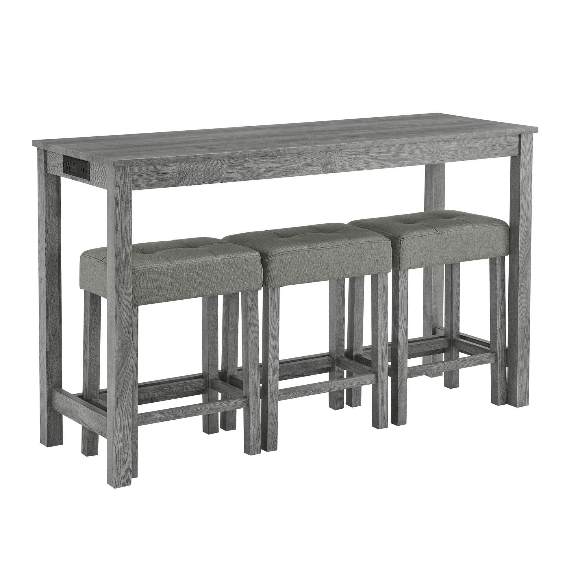 59 Inch Bar Table, Dining Table, Sofa Table with Power Outlet, 3 Upholstered Stools, 4 Piece Bar Table and Chair Set for Living Room, Dining Room, Kitchen - Grand Goldman Shop