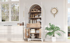 K&K 71' Tall Arched Kitchen Pantry Cabinet with Door Shelves, Farmhouse Kitchen Storage Cabinet with Open & Adjustable Shelves, Hidden Drawer & Glass Door, Cupboard for Kitchen, Dining Room, White - Grand Goldman Shop