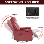 Red Faux Leather Heat Massage Manual Recliner Chair with Rocker and Swivel for Living Room - Grand Goldman Shop