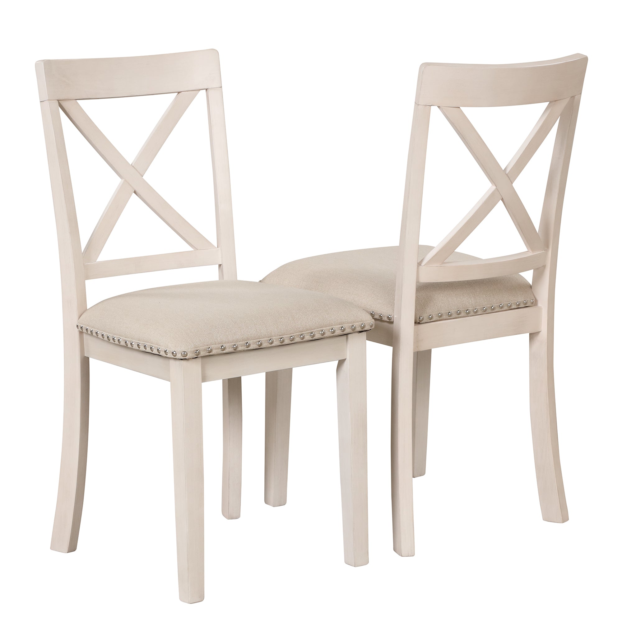 Antique White Modern Dining Table Set for 4 with Round Table and Chairs, Solid Wood & MDF - Grand Goldman Shop