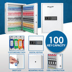 Digital Keypad Wall Safe Key Cabinet with 100 Key Capacity in White Steel | Premium Home Decor - Grand Goldman