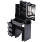 29.2' Small Size Left Bedside Cabinet Vanity Table + Cushioned Stool, 2 AC+2 USB Power Station, Hair dryer bracket, Extra Large Touch Control Sliding LED Mirror, Tri-color Switching, Brightness Adjust - Grand Goldman Shop