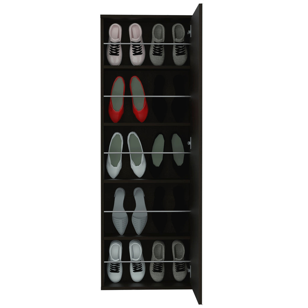 Leto Wall Mounted Shoe Rack With Mirror, Single Door, Capacity For Ten Shoes -Black - Grand Goldman Shop