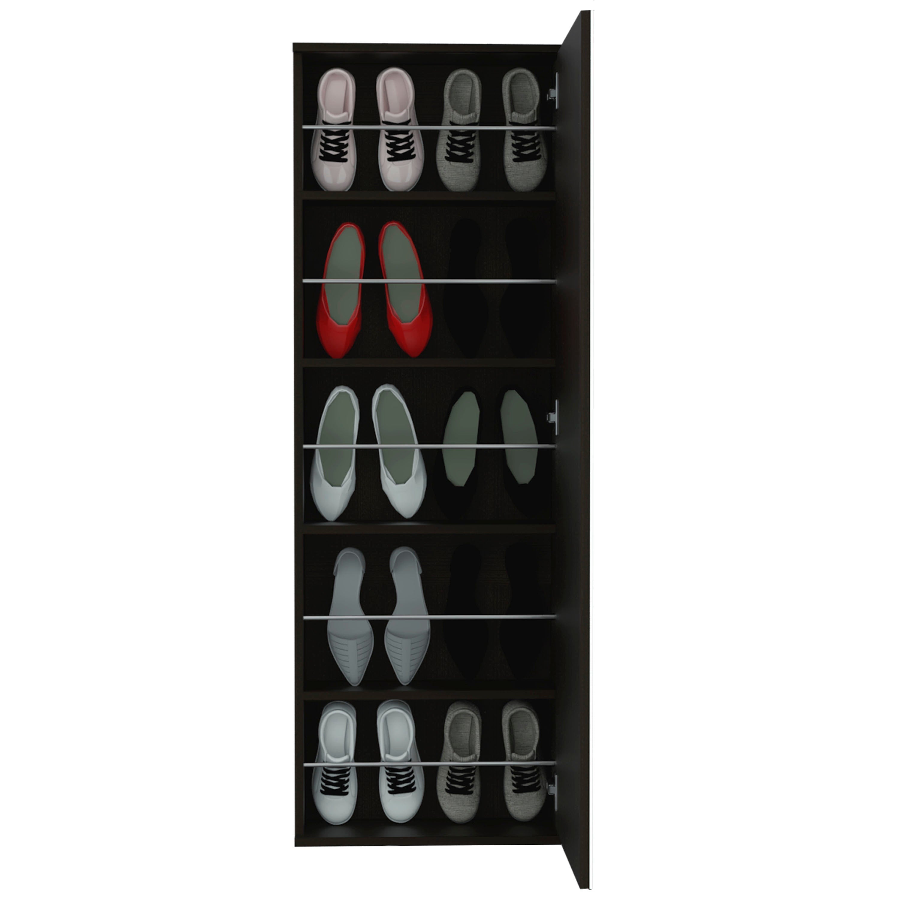Leto Wall Mounted Shoe Rack With Mirror, Single Door, Capacity For Ten Shoes -Black - Grand Goldman Shop