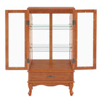 Lighted Glass Cabinet Glass Wine Cabinet Curio Display Cabinet with Adjustable Glass Shelves 2 Doors and 1 drawer Cabinet Bulb Included OAK - Grand Goldman Shop