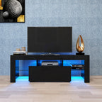 Black TV Stand with LED RGB Lights,Flat Screen TV Cabinet, Gaming Consoles - in Lounge Room, Living Room and Bedroom(Black) - Grand Goldman Shop