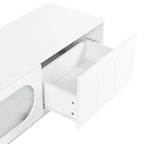 ON-TREND TV Stand with Fluted tempered Glass Doors for TVs Up to 95'', Functional Media Console with Arched Cabinet Doors, Entertainment Center with APP-Controlled LED Light for Living Room, White - Grand Goldman Shop