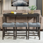 4 Piece Bar Table Set with Power Outlet, Bar Table Set with Chairs, Sofa Bar Table with Stools, Behind Couch Table with 3 Padded Stools, for Living Room, Dining room, Dark Gray - Grand Goldman Shop