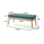 Vibratory Button Tufted Upholstered Ottoman with Splayed Wooden Legs, Teal and Natural - Grand Goldman Shop