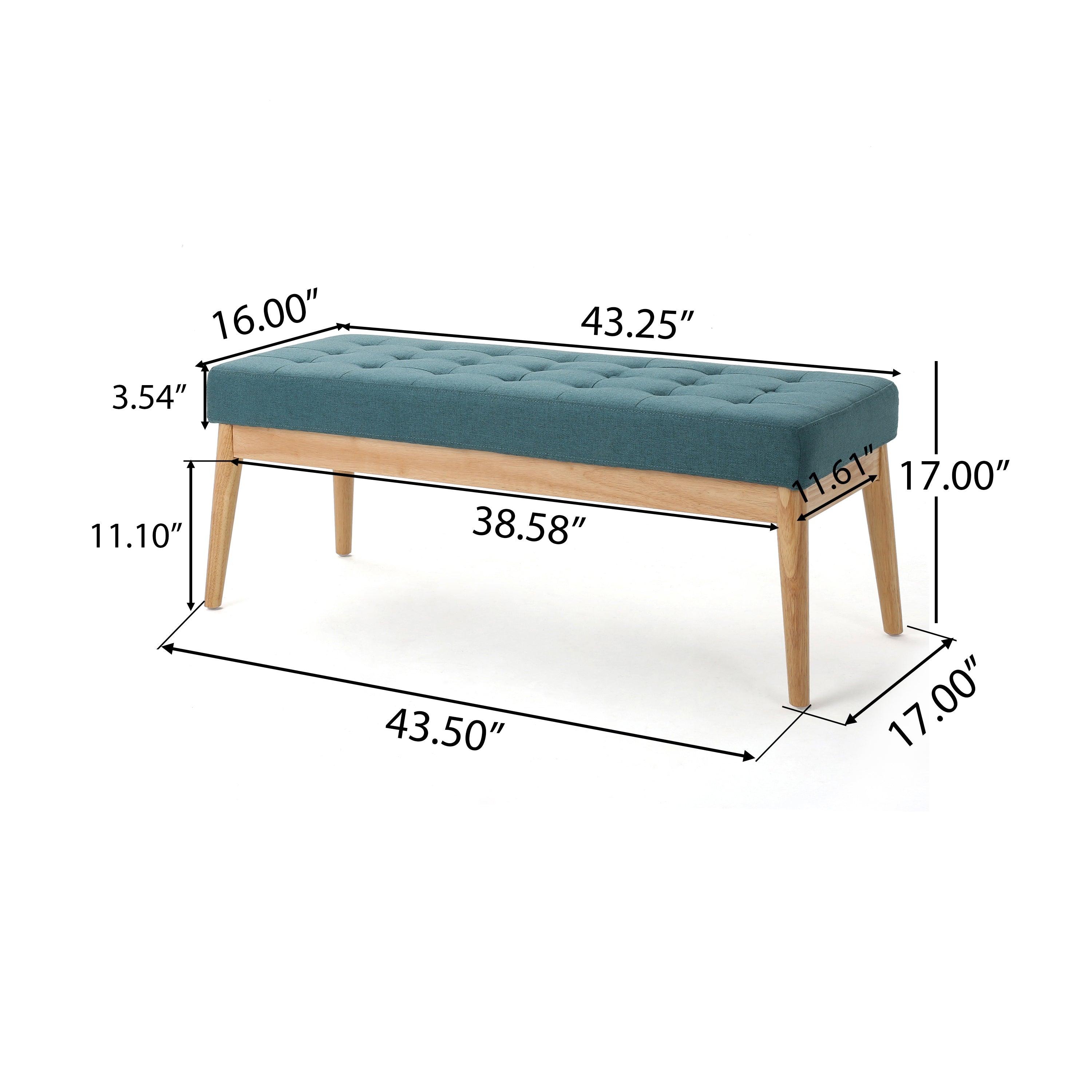 Vibratory Button Tufted Upholstered Ottoman with Splayed Wooden Legs, Teal and Natural - Grand Goldman Shop